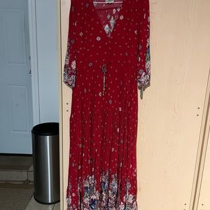 Jasse dress, red, long, boho, flattering, designer, ornate